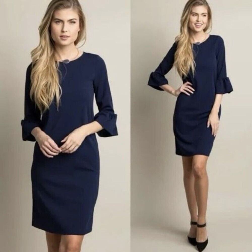 Boden Lavinia Blue Ponte 3/4 Bell Sleeve Dress Size 6